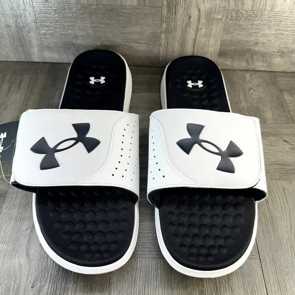 Under Armour Ignite Pro SL Mens Slides White Black 3026023-100 Size 17